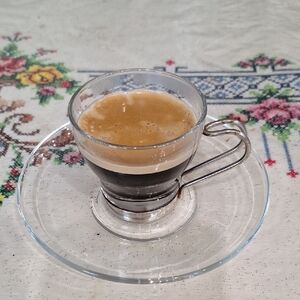 Vintage Glass Esspresso Cup and Saucer Set with Removable Silver Handle